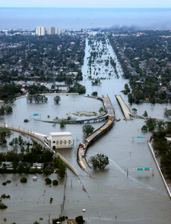 Flooded I-10 interchage and surrounding area of northwest New Orleans and Metairie, Louisiana