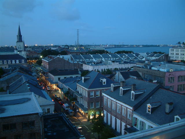 view into the French Quarter from the top of the Omni Royal Orleans Hotel.