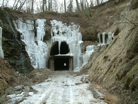 Ice drapery at tunnel entrace