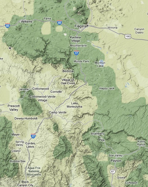 Cottonwood area - Google terrain map