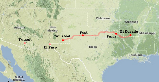 Google Map: El Dorado to Carlsbad Google Map: El Dorado to Carlsbad