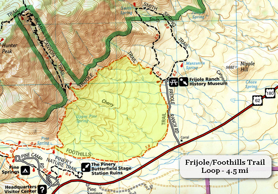 Frijole and Foothills trails in Guadalupe Mts NP