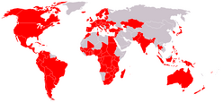 Map indicating countries which were visited by John Paul II.