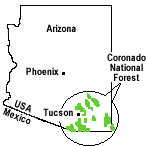 map: location of Coronado National Forest in SE AZ