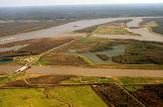 The Mississippi River system in the Southern Holocene Meander Belts (73k) has been modified and engineered for flood control and navigation. (Photo: USACE)