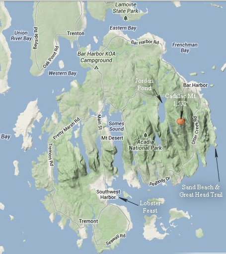 Overview of Acadian NP - Google terrain map