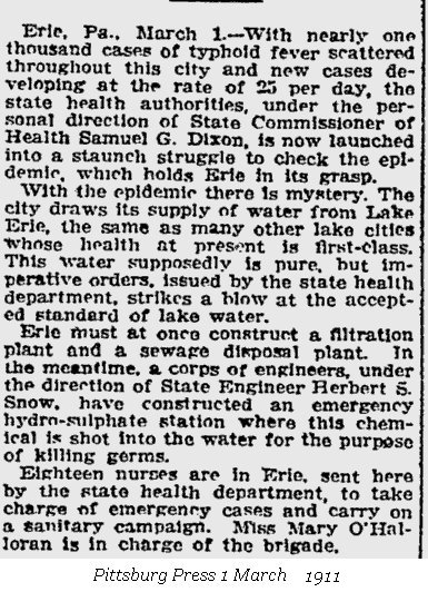 Pittsburg Press 1 March 1911 - Typhoid Epidemic