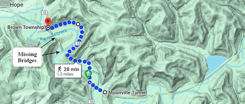 Walking route to Moonville Tunnel